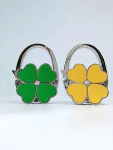 1 Elegant Four-Leaf Clover White Design Foldable Handbag Hook - Fashionable Aluminum Alloy Wallet Table Hook, Decorated With Heart-Shaped Flowers, Portable Metal Bag Stand, Suitable For Fashion Accessory Lovers, Can Be Used As Wall Picture Frame, Self-Adhesive Wall Hook, Hanger, Wall Hook, Bathroom Towel Rack, Door Hook - Multicolor - View 8
