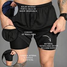 Kit Of 3 Short 2-In-1 Dry Fit Lined Men's Gym Shorts For Running And Training With Elastane - Black/Black/Black - View 4