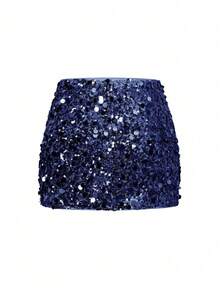 Chân váy mini ôm sát gợi cảm, thanh lịch đính sequin của Unadoll dành cho nữ, thích hợp cho các buổi tiệc cocktail, đám cưới, sự kiện, tiệc tùng, ngày Valentine và các dịp nghỉ lễ khác. - Màu xanh hải quân - Xem 5