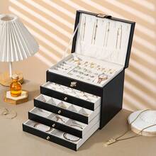 SONGMICS 6-Tier Jewelry Box With 5 Drawers, Large Capacity Storage, With Mirror, Lockable, Jewelry Organizer, Gift For Loved Ones, Can Store Earrings, Rings, Necklaces, Watches, White, Black, Grey ,Room Decor - Multicolor - View 15