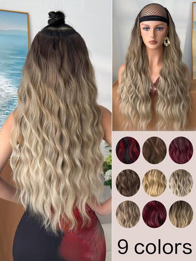 24-Inch Long Black-Brown To Wine Red Ombre 9-Color V-Shaped 5-Clip Heat-Resistant Synthetic Hair Extensions, Suitable For Women For Christmas, Halloween, Music Festivals, And Daily Use