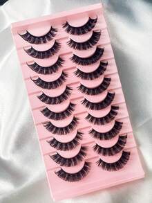 10 Pairs D Curl Russian Strip Lashes Thick Fake Lashes Natural Look Fluffy Volume Wispy Dramatic Lashes 3D Effect False Eyelashes Strip Lashes,Lashes - Black - View 7