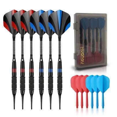 HUANQU Juego de 6 dardos profesionales de punta blanda, 15g de barras de dardo de hierro, incluye 6 vuelos de dardo de PET, 6 vástagos de dardo de aluminio negro, 20 puntas de dardo de repuesto, adecuado para competición, práctica, dardos de punta blanda, adecuado para clubes, bares, deportes interiores, juegos de ocio en el hogar, adecuado para jugadores de todos los niveles. Regalo para el Día de San Valentín/Pascua/Cumpleaños