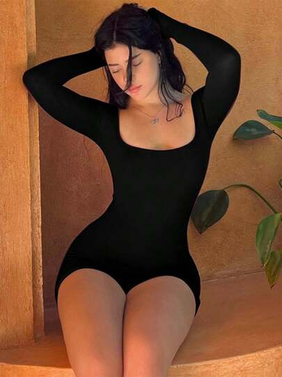 mono ajustado de manga larga para mujer, traje Sexy con espalda descubierta y cordones sólidos, ropa de calle Y2K a la moda para fiesta y Club,