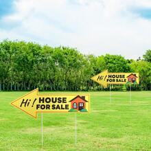 4pcs Property Display, 31.5x13 Inch Yellow Double Sided Notice With 8pcs 40cm Stakes And 8pcs Transparent Acrylic Adhesives For Yard Real Estate Transaction - B - View 5