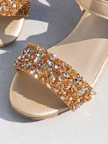 Sandalias de tacón de bloque con brillo y strass para niñas - Champán - Ver 6