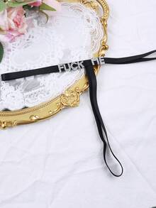 1件性感内衣，女士性感丁字裤，A字低腰三点式比基尼黑色性感内衣，性感内衣，性感诱人细肩带镶钻字母镂空内裤 - 彩色 - 查看 5