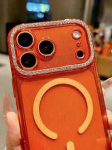 Luxury Glitter Rhinestone Camera Magnetic Wireless Phone Case Compatible With IPhone 17 Pro Max 17 Pro 17 16 Pro Max 16 Pro 16 15 Pro Max 15 Pro Max 15 Pro 15 14 Pro Max 14 Pro 14 13 Pro Max 13 Pro 13 Magnetic Shockproof Back Cover - Orange - View 5