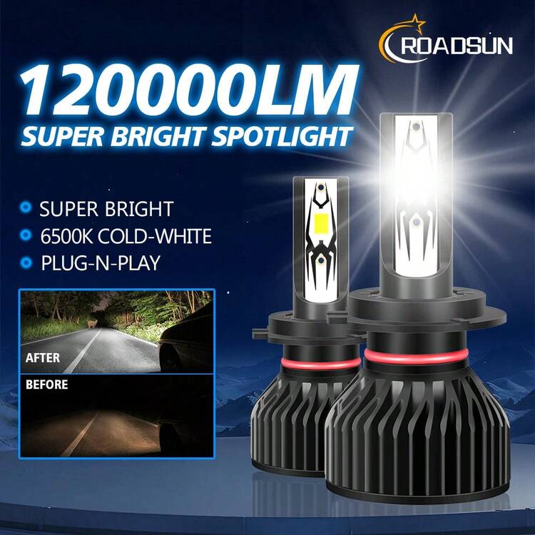 2pcs LED Car Headlights 9005 9006 H11 H7 H4 H1 High/Low Beam Combo, 120,000 Lumens, 800% Brightness Increase, 6500K White Light, CANBUS, Quiet Fan, High Brightness COB CSP Chip, Plug And Play - A - View 15