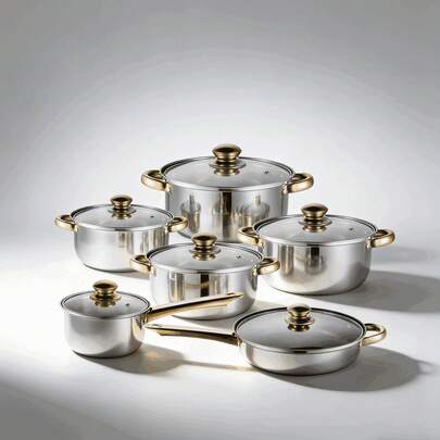 18Pcs Induction Compatible Stainless Steel Non-Stick Cookware Set Includes 6 Pots With 6 Lids Multifunctional Stylish Durable Kitchen Cooking Set Suitable For Induction Cookers Home Kitchen And Restaurant Use Perfect Holiday Gift For Family Friends