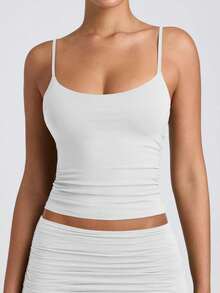 Women's Basic Double Lined Scoop Neck Tank Tops Adjustable Cami Tank Summer Sleeveless Tops - trắng - Xem 5