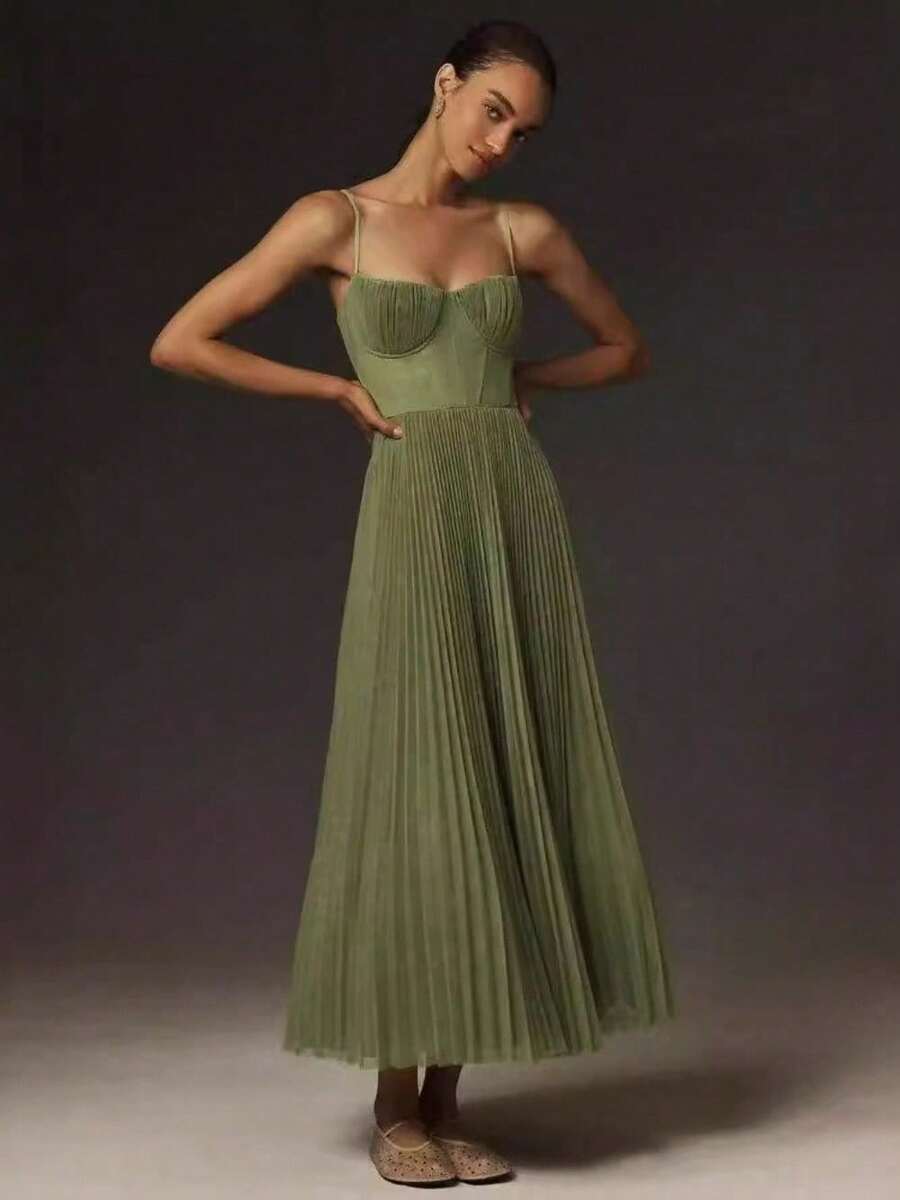 Evening Dress New Dress Sexy Suspender Backless Long Dress Sleeveless Deep V Slim Bridesmaid Dress Dress Women - 綠色 - 查看 1
