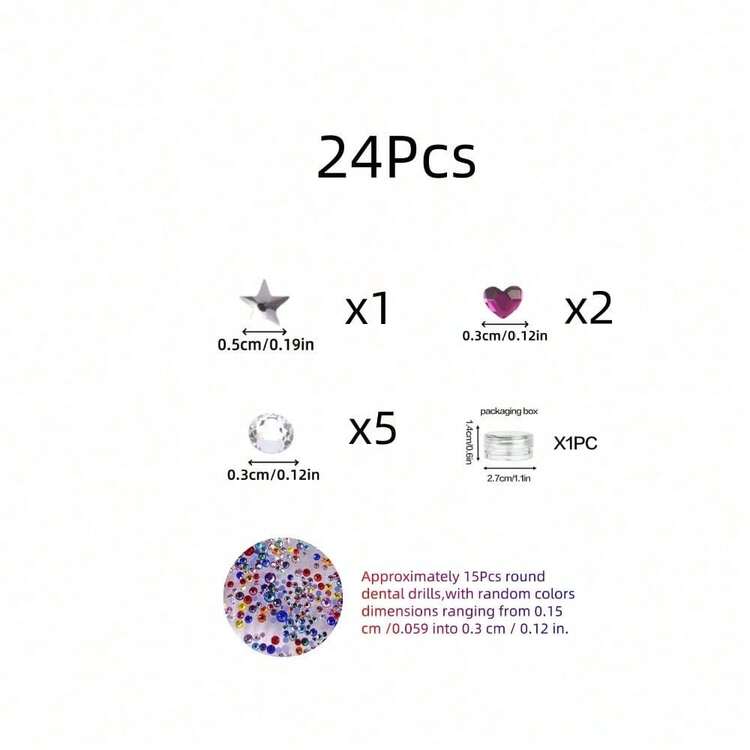 24件套时尚星星心形水钻牙齿饰品套装，Y2K可爱超闪亮牙齿配饰，个性化仿钻牙齿装饰，适合日常、派对、节日佩戴，男女通用（不含胶水，带包装盒） - 24Pcs多色 - 查看 6