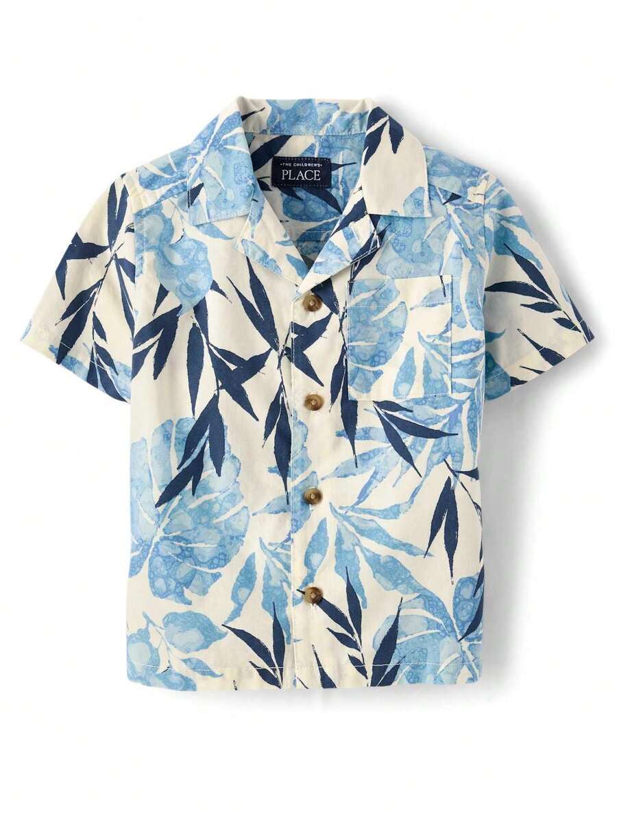 The Children's PLACE Baby And Toddler Boys Tropical Leaf Poplin Button Up Shirt - 珍珠藍 - 查看 1
