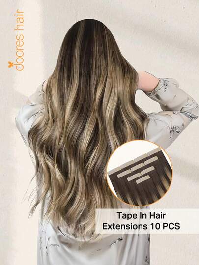 DOORES 10 piezas de extensiones de cabello con cinta recta, extensiones de cabello humano 100% Remy para salón, sedosas y sin costuras, invisibles, del marrón chocolate al dorado caramelo (B), 25g de extensiones con cinta adhesiva de piel invisible PU para dar volumen al cabello fino de la mujer, añadir longitud y aspecto natural con reflejos - Fácil de aplicar, perfecto para graduación, aniversario y peinados festivos