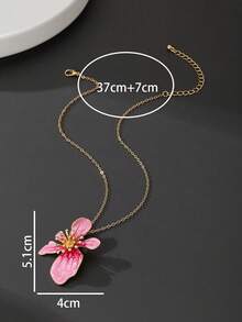 1件手工制作的多巴胺灵感扎染渐变不对称五瓣花珐琅项链（不含礼盒） - 粉色 - 查看 5