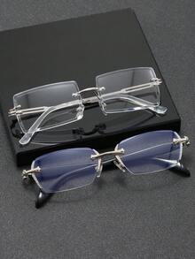 2副男士奢华时尚金属透明眼镜，适合日常佩戴、时尚穿搭、休闲聚会、商务场合。 - 無色 - 查看 2