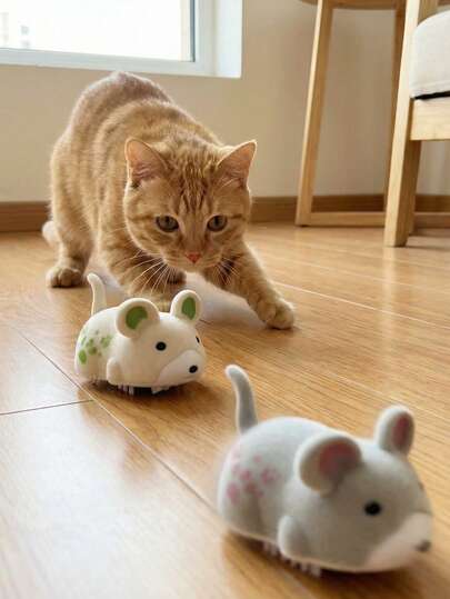Electric Plush Mouse Cat Toy, Realistic Faux Fur Mouse & Cat Interactive Self-Playing Toy, Indoor Automatic Chasing Hunting Pet Toy, Suitable For Kittens & Adult Cats, Available In 3 Colors