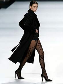 1 双时尚优雅的女士不规则菱形图案连裤袜，黑色高弹力长筒袜，适合所有季节和各种服装。 - 黑色 - 查看 3