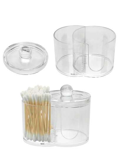 3M Cotton Pad & Swab Holder - Small Plastic Swab Dispenser With Lid, Bathroom Accessories Storage Organizer For Pads & Picks