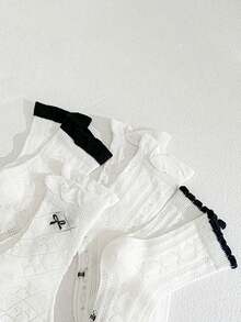 4 pares de calcetines finos y transpirables para niñas con lazo y adorno de encaje, versátiles para el uso escolar, primavera/verano - Blanco y Negro - Ver 5