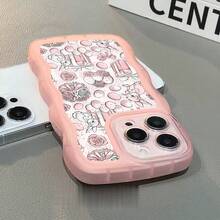 1pc Fashionable Wavy Irregular Protective Phone Case, Rabbit & Easter Egg Pattern, Ideal Daily Choice For Women, Compatible With IPhone17Air/17pro/17promax/17/16e/16/15/14/13/12/11/X/Xr/8/7/GalaxyA14/A15/A54/S24/S24Ultra Series - Pink - View 6