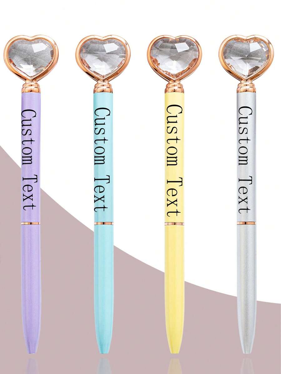 Heart-Shaped Diamond Pen, High-Quality Metal Ballpoint Pen, Creative Student Gift, Advertising Pen With Crystal Heart Logo - Multicolor - View 1