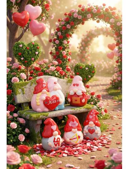 5pcs/Set Love Theme Mini Resin Gnome Figurines, New Couple Gnome Easter Decor, Micro Landscape Accessories, DIY Handmade Resin Crafts, Creative Car/Desktop Ornaments, Great Gift For Holidays