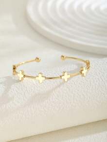 1pc Minimalist Fashionable Copper Cross Decor Bangle Bracelet, Open Cuff Bracelet, Children's Jewelry Accessory, Party & Holiday Gift - Gold - View 7