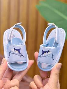 0-1 Years Old Infant Infant Boys/Girls Animal Pattern PU Hook And Loop Flat Casual Fashion Sandals, Suitable For Daily, Summer, Beach, And Toddler - Baby Blue - View 8