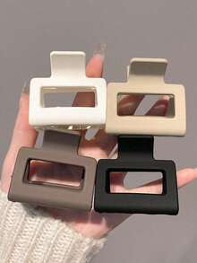 4pcs Medium Black, White, Brown, Khaki Square Lightweight Plastic Hair Clips, Fashion Versatile, Elegant Minimalist Style, Solid Color Hair Accessories Suitable For Daily, Casual, Party, Work, Vacation, Face Washing, Makeup, Outfit Matching - Multicolor - View 2
