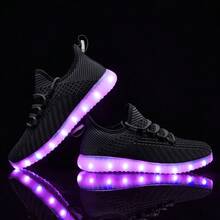 LED Light Up Sneakers USB Rechargeable 7 Color Changing Glow Shoes For Women Men, Party Dance Festival Fashion - 黑色 - 查看 1