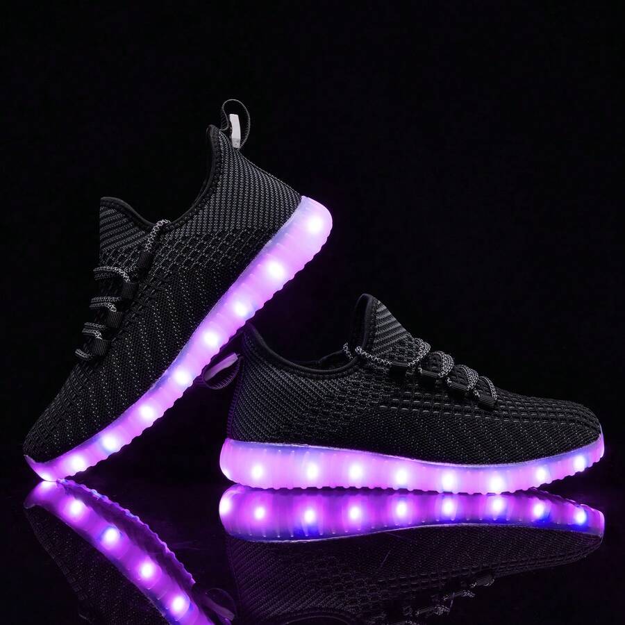 LED Light Up Sneakers USB Rechargeable 7 Color Changing Glow Shoes For Women Men, Party Dance Festival Fashion - 黑色 - 查看 1
