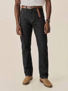 Men's Stretch Slim Straight Business Casual Jeans, Slant Pocket Design, Versatile For Daily Wear - Black - View 2