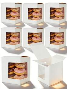 10PCS/1PC/ Multi-Purpose Clear Window Gift Box For Candy, Cake & Cookies, 11x11x12.5cm - White - View 1