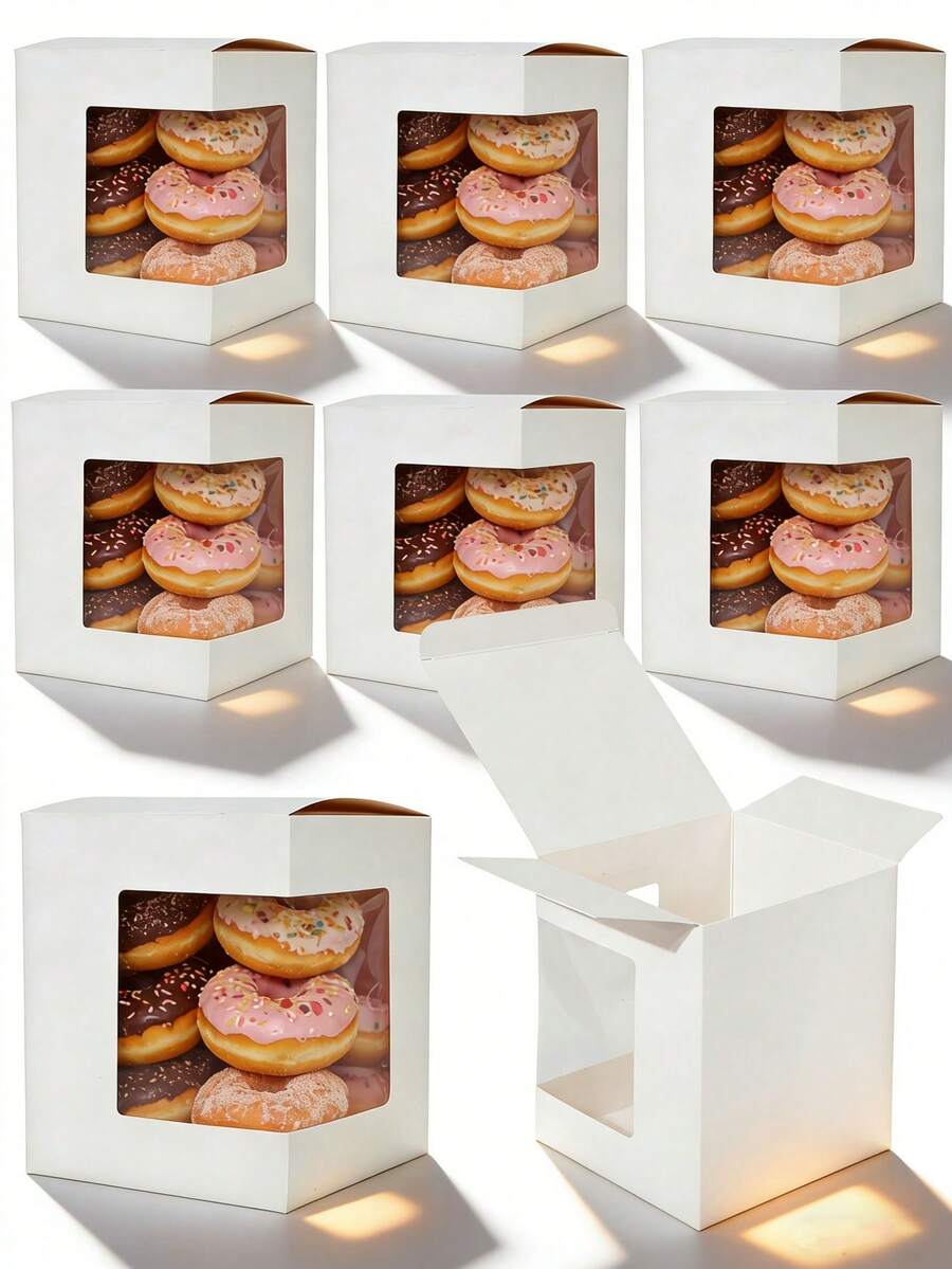 10PCS/1PC/ Multi-Purpose Clear Window Gift Box For Candy, Cake & Cookies, 11x11x12.5cm - White - View 1
