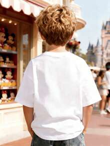 Disney Easter Signature T-Shirt, Featuring Mouse, Minnie Mouse, Donald Duck,CALIFORNIA EST.1955 Print T-Shirt, Vintage Yet Lively, Fully Immersing In The Festive Atmosphere Print - Children's Loose White Short Sleeve Print Pattern Summer Tops,Short-Sleeved Casual And Cute Style  Children's Clothing Design, Boy Clothes For Kids ,Ropa Para Niños,Boy Clothes For Kids,Graphic Tee, Summer Clothes,Perfect For Cool Boy. Comfortable And Breathable Children's Short-Sleeved T-Shirt. Comfortable And Casual Wear All Year Round 180g Pure Cotton Children's Clothes,Comfortable & Lightweight, Iconic Print For Mix-And-Match Outfits,Suitable For Both Boys And Girls. - White - View 2