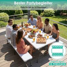 Folding Garden Table 180x75cm, Buffet Table, Camping Table With Carrying Handle, Folding Table For 10 People, Weatherproof Party Table For Garden, Patio, Balcony, BBQ, Up To 150kg - 白色的 - 查看 6