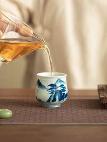 1个/2个/4个全新复古青瓷釉零钱包杯，陶瓷茶杯，功夫茶具，中式釉下彩绘青山图案个人主杯，客杯，适合赠送长辈、亲戚、老板。适合日常使用、聚会、派对。 - 彩色 - 查看 7