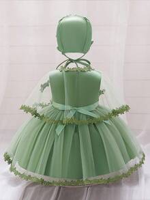 0-2岁女婴三件套蕾丝连衣裙套装，白色洗礼服，适合派对穿着 - 綠色 - 查看 6