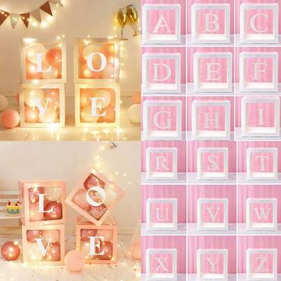AFYPRTY 1 Set 25cm/9.8inch Customizable Letters Balloon Box Transparent Window Paper & PVC Balloon Box Square Hollow Out Design Multi-Color Balloon Compatible Decorative Props For Wedding Engagement Valentine's Day BabyShower Birthday Anniversary Graduation Bachelorette Party Holiday Celebration