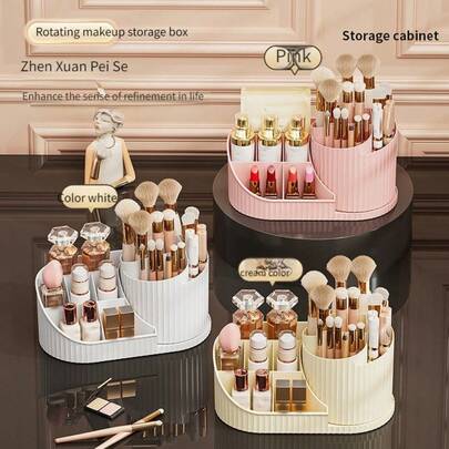 Hộp đựng đồ trang điểm xoay 360°: Giá đựng đồ trang điểm đa chức năng xoay tròn dùng để đựng son môi, cọ trang điểm mắt, cọ trang điểm và các dụng cụ mỹ phẩm | Giá đựng đồ xoay để bàn trong phòng ngủ, hộp đựng đồ trang điểm chống bụi dung tích lớn, hộp đựng bút để bàn, thích hợp cho kỳ nghỉ biển, phòng tắm, phòng ngủ, bàn làm việc văn phòng và các dịp khác, lý tưởng làm quà tặng ngày lễ.