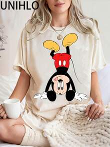 Disney UNIHLO Mickey  Print  Summer Casual Versatile Pure Cotton T-Shirt Suitable For Any Place - White - View 1