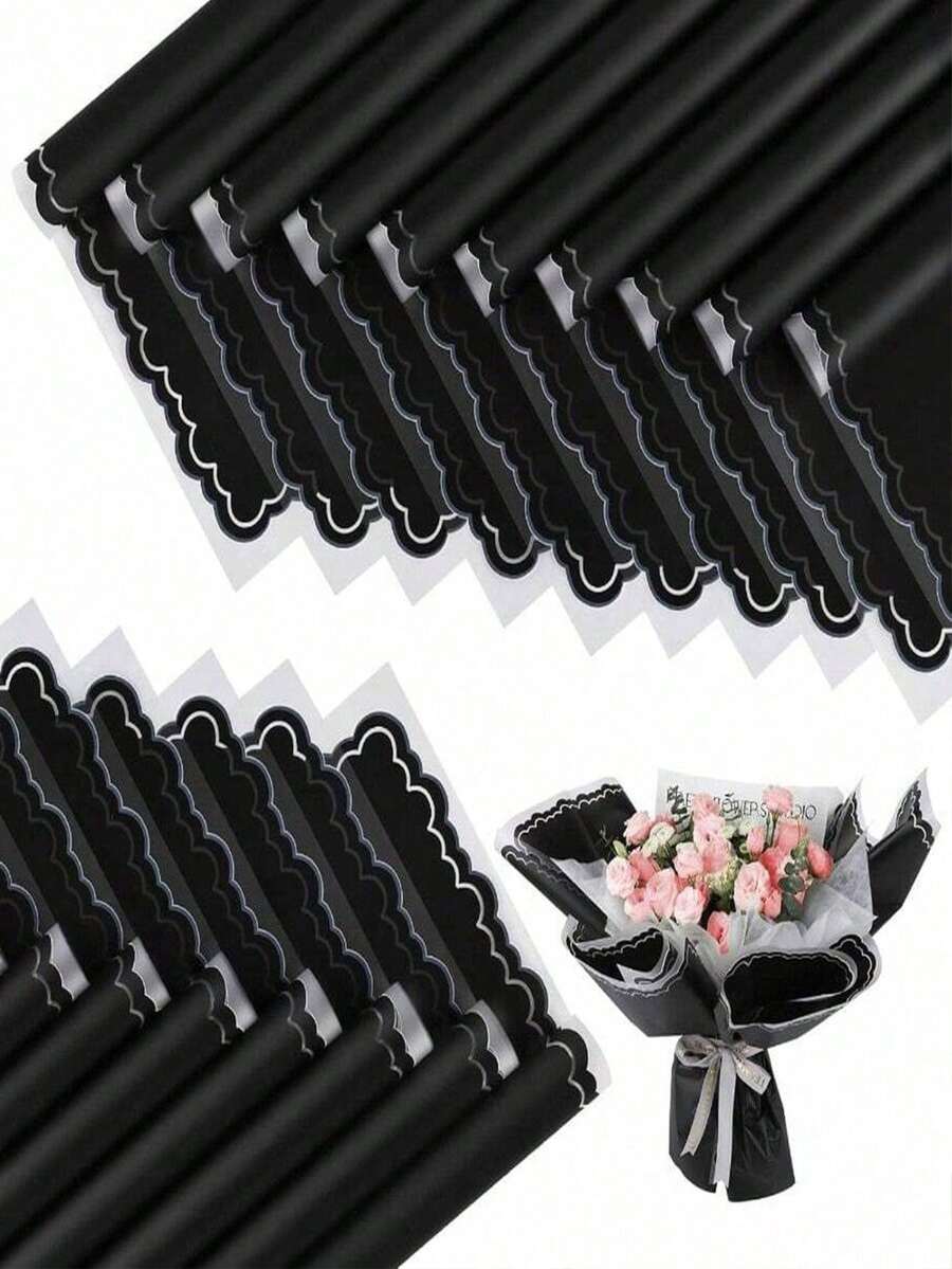 40pcs Floral Wrapping Paper - Waterproof Bouquet Packaging Paper For Valentine's Day, Suitable For DIY Crafts, Floral Supplies Packaging, Applicable For Wedding, Birthday Gifts, Gift Wrapping, Bouquet Packaging, DIY Flower Arranging, Mother's Day, Birthday, Wedding, Graduation Ceremony And Anniversary. - Black - View 1