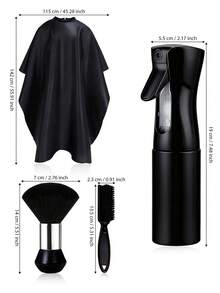 4pcs/Set Haircutting Tool Kit, Including Haircutting Cape, Spray Bottle, Hair Brush, Neck Brush With Soft Nylon Bristles, Suitable For Home And Professional Salon Use - Black - View 2