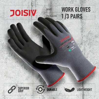  JOISIV 1/3 双装丁腈涂层工作手套 - 微泡沫丁腈涂层，防滑，耐油，适用于园艺、DIY、家居装修、卡车驾驶和日常使用