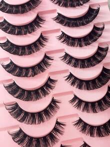 10 Pairs D Curl Russian Strip Lashes Thick Fake Lashes Natural Look Fluffy Volume Wispy Dramatic Lashes 3D Effect False Eyelashes Strip Lashes,Lashes - Black - View 5