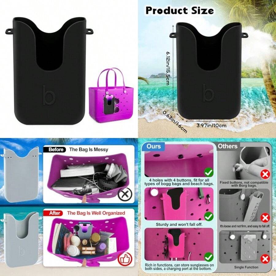 Silicone Phone Holder For Bogg Bags Compatible Phone Case Attachment Beach Tote Bag Accessory Black Ideal Phone Holder For Bogg Similar Beach Bags - Black - View 1