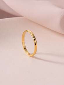 1pc Women's Fashion Classic Stainless Steel 2mm Wide Ring - Gold - View 6