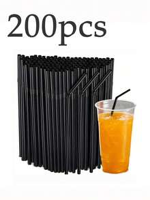 50-500pcs Flexible Black Plastic Straws, Bendable Party Decoration Straws, Plastic Drinking Straws, Coffee And Cocktail Stirrers, Beverage Accessories Suitable For Milkshakes, Smoothies, Bubble Tea, Iced Coffee, Great For Home Camping Picnic Party, Party Supplies, Household & School Essentials - 彩色 - 查看 14